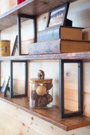 photo of barn board and iron shelves